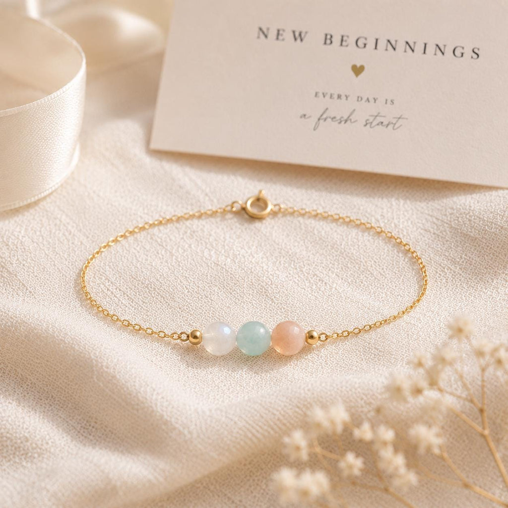 New Beginnings Bracelet, Moonstone Aquamarine Peach Moonstone Bracelet, Gold Filled Gemstone Bracelet, Fresh Start Gift for Her