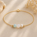Coastal Light Bracelet, Aquamarine Moonstone Pearl Bracelet, Dainty Gold Bracelet, Minimalist Gemstone Bracelet, Coastal Jewelry Gift