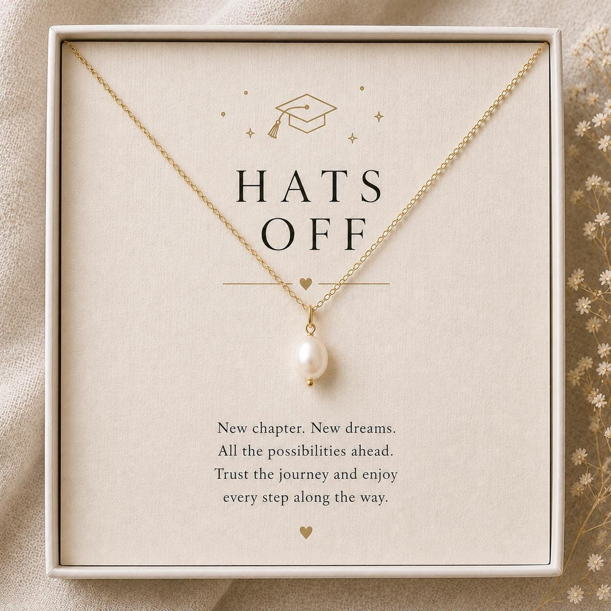 Hats Off Freshwater Pearl Necklace – Graduation Gift for Her, College Grad Jewelry, New Beginnings Gift