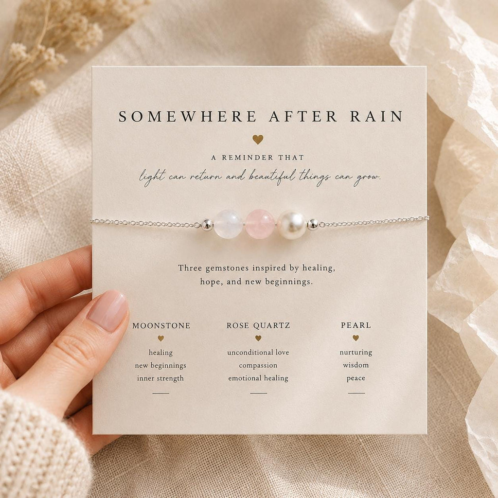 Somewhere After Rain Bracelet, Rainbow Baby Gift, IVF Gift, Pregnancy After Loss Bracelet, Moonstone Rose Quartz Pearl Bracelet