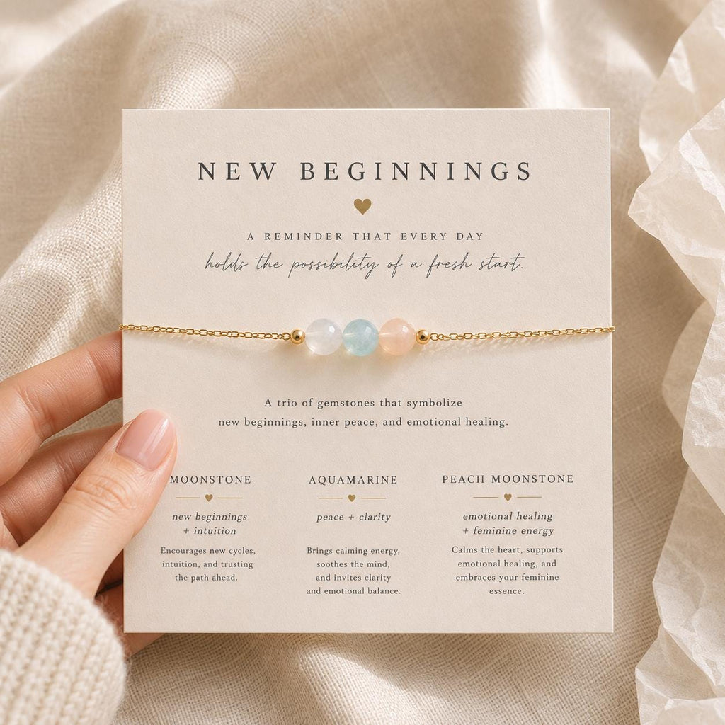 New Beginnings Bracelet, Moonstone Aquamarine Peach Moonstone Bracelet, Gold Filled Gemstone Bracelet, Fresh Start Gift for Her