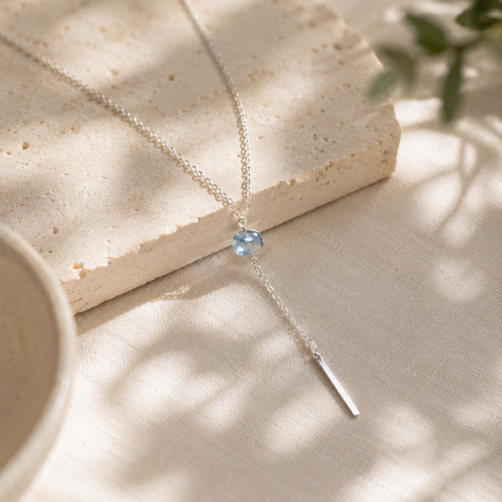 Custom Gemstone Lariat Necklace, Birthstone Drop Necklace, Minimalist Y Necklace, Dainty Gemstone Necklace, Sterling Silver Necklace