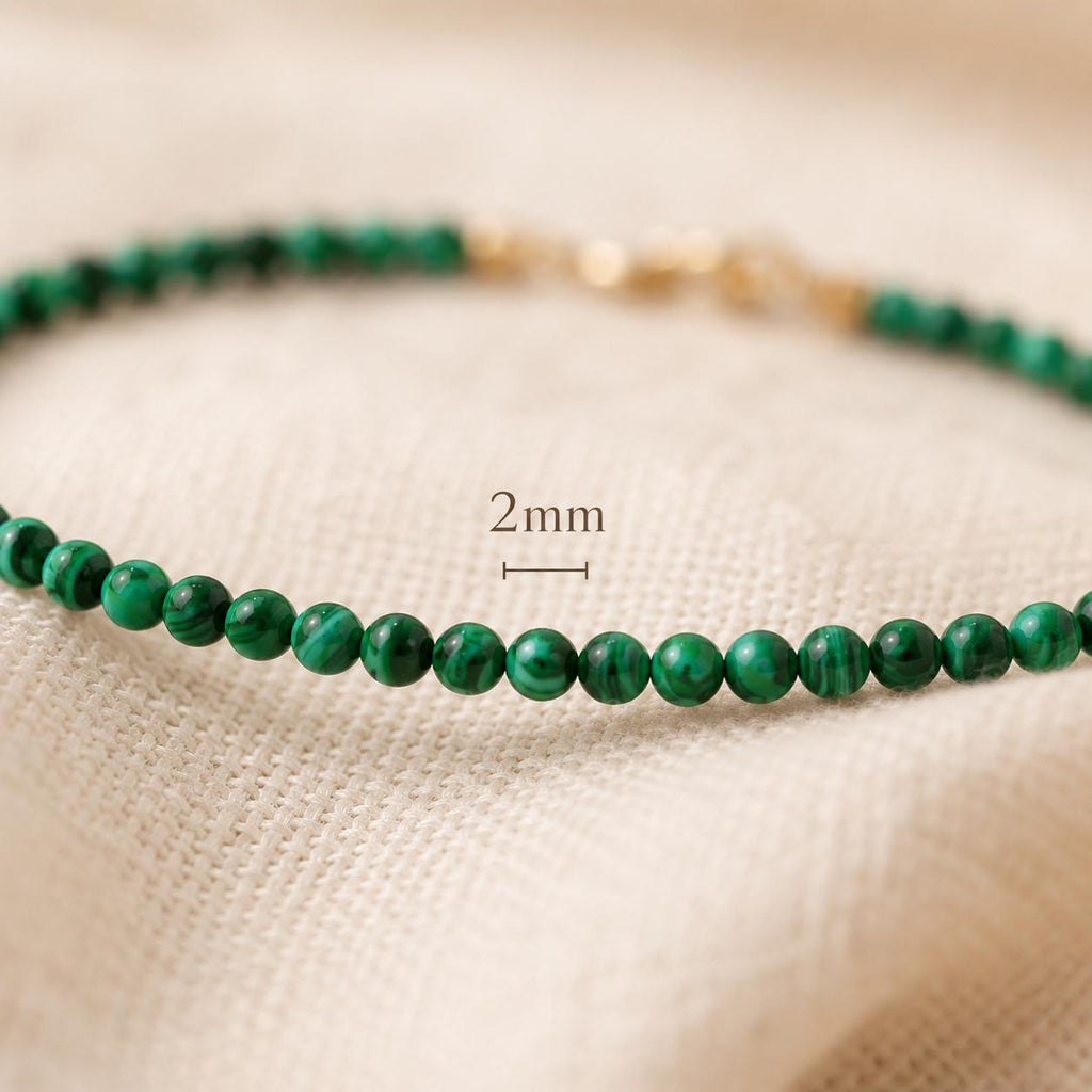 Malachite Bracelet, Dainty Green Gemstone Bracelet, Minimalist Beaded Bracelet, Gold Malachite Jewelry, Sterling Silver Bracelet