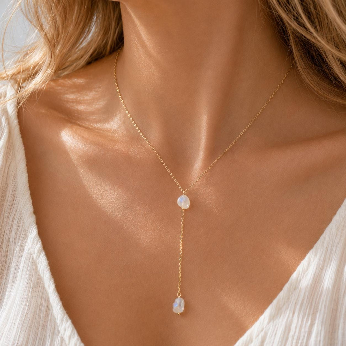 Custom Gemstone Lariat Necklace, Dainty Y Drop Necklace, Personalized Jewelry for Women