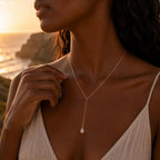 Moonstone Y Necklace, Sterling Silver Lariat Necklace, Minimalist Drop Necklace, Coastal Bridal Jewelry, Dainty Moonstone Pendant Necklace