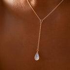 Moonstone Y Necklace, Sterling Silver Lariat Necklace, Minimalist Drop Necklace, Coastal Bridal Jewelry, Dainty Moonstone Pendant Necklace
