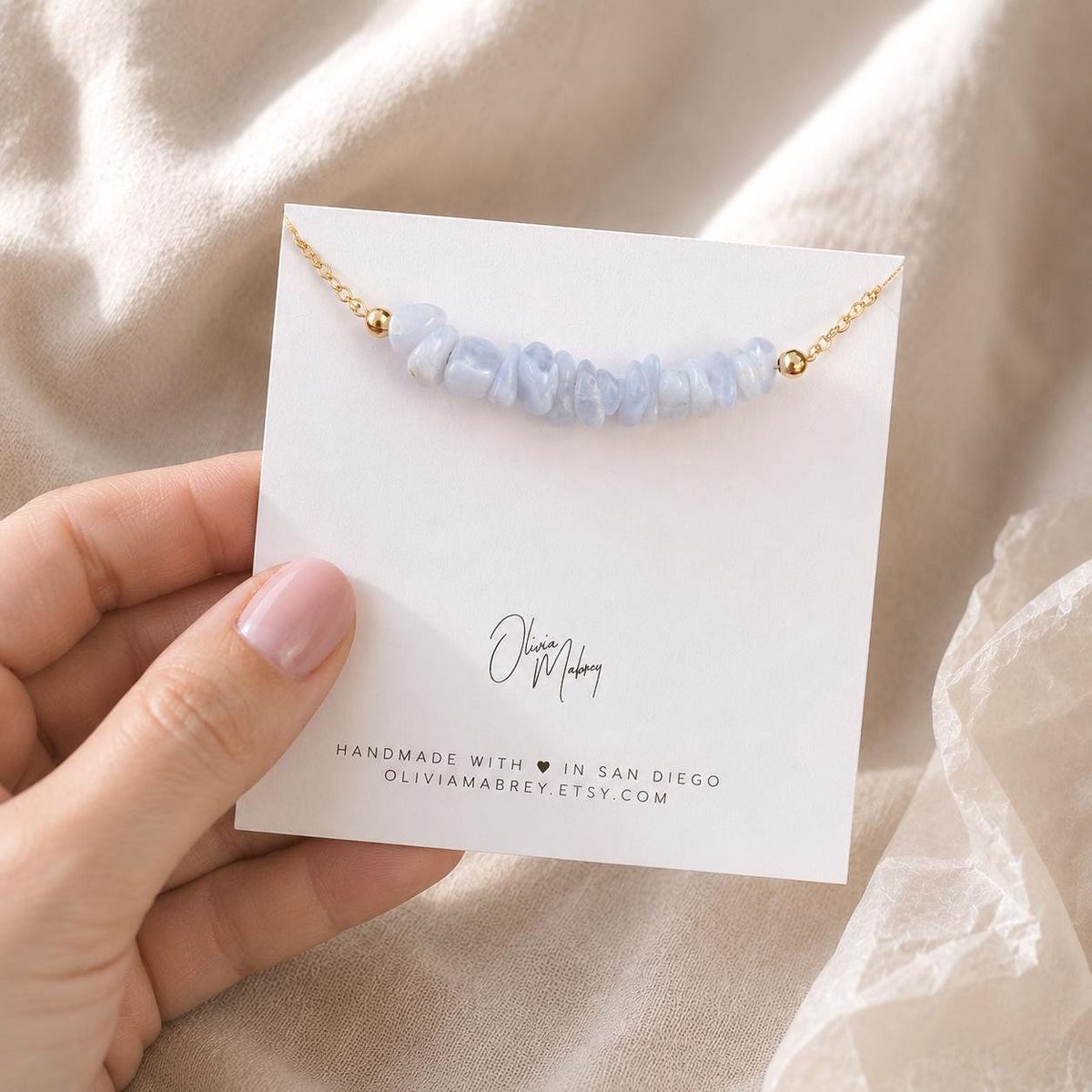 Blue Lace Agate Necklace • Stones for Emotional Healing & Tranquility • Throat Chakra • Handmade Jewelry for Women • Mother's Day Gift