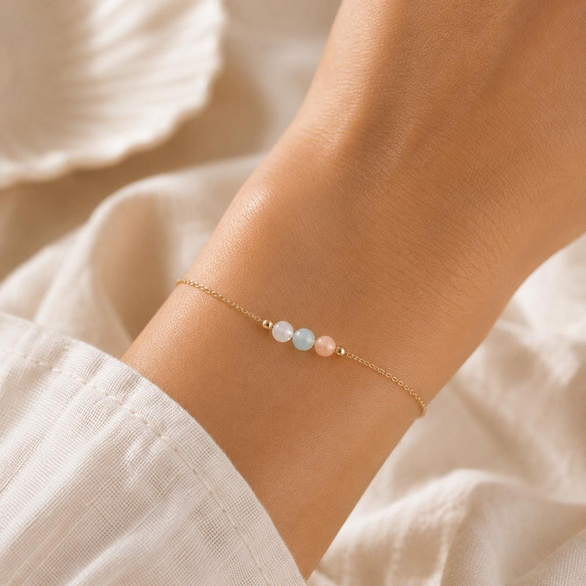 New Beginnings Bracelet, Moonstone Aquamarine Peach Moonstone Bracelet, Gold Filled Gemstone Bracelet, Fresh Start Gift for Her