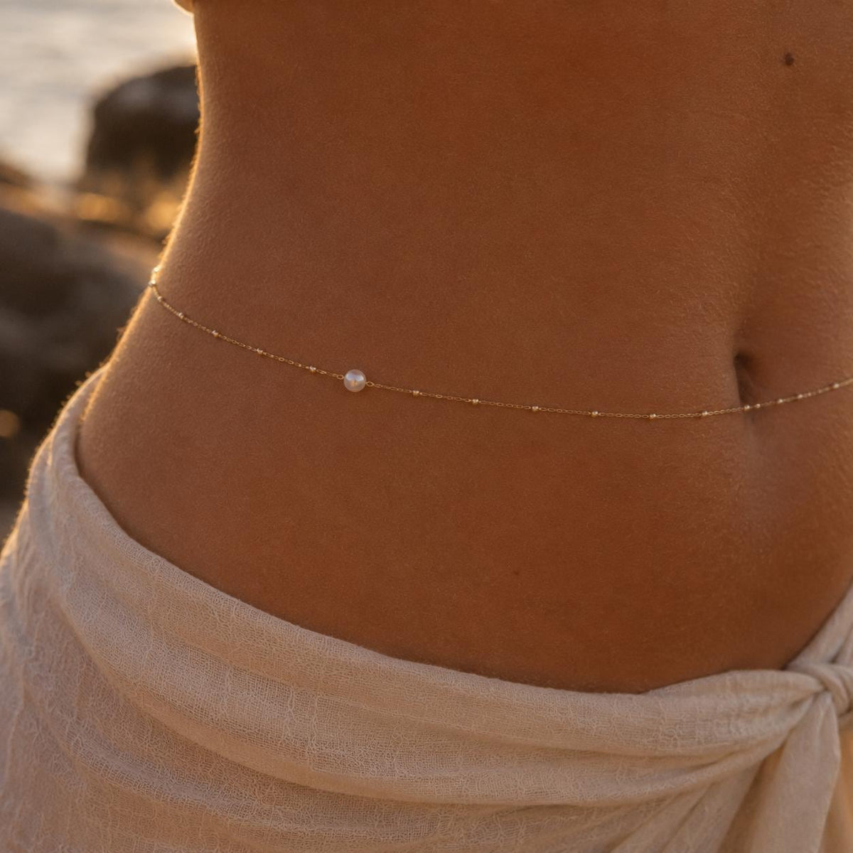 Pearl Waist Chain, Gold Satellite Belly Chain, Minimalist Beach Jewelry, Dainty Pearl Body Chain, Coastal Bridal Waist Jewelry