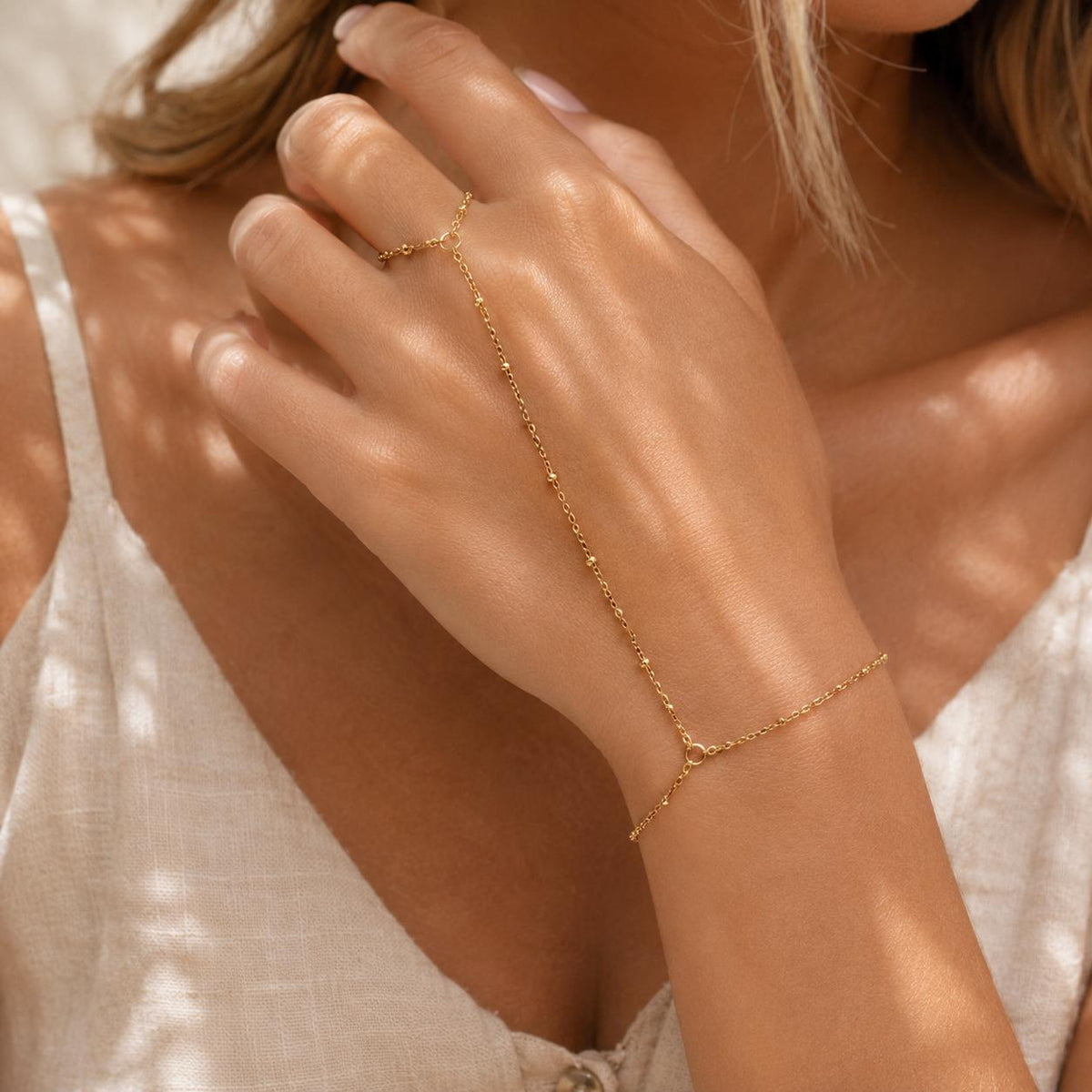 Gold Satellite Hand Chain, Gold Hand Bracelet Ring Chain, Dainty Boho Hand Jewelry, Minimalist Finger Bracelet, Slave Bracelet