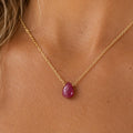 Raw Ruby Briolette Necklace, July Birthstone Necklace, Ruby Drop Pendant Necklace, Minimalist Bridal Jewelry, Sterling Silver Ruby Necklace