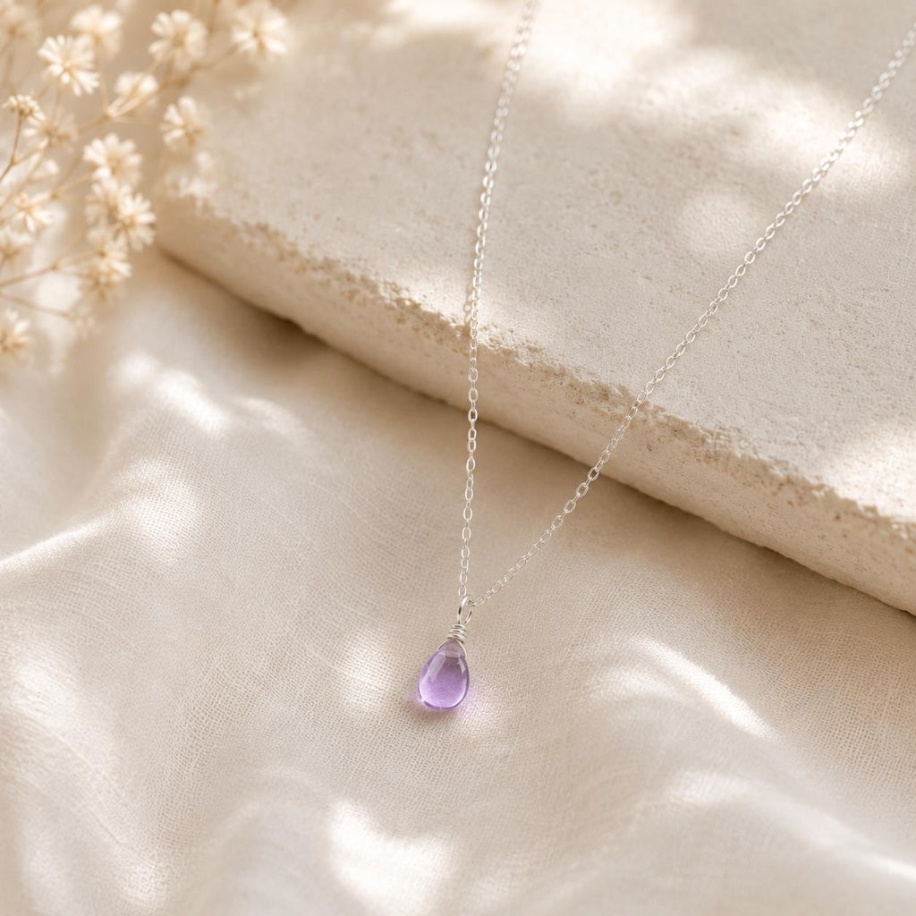 Delicate Amethyst Necklace, February Birthstone Jewelry, Gold, Rose Gold Sterling Silver, Handmade Gift for Her, Purple Gemstone Necklace