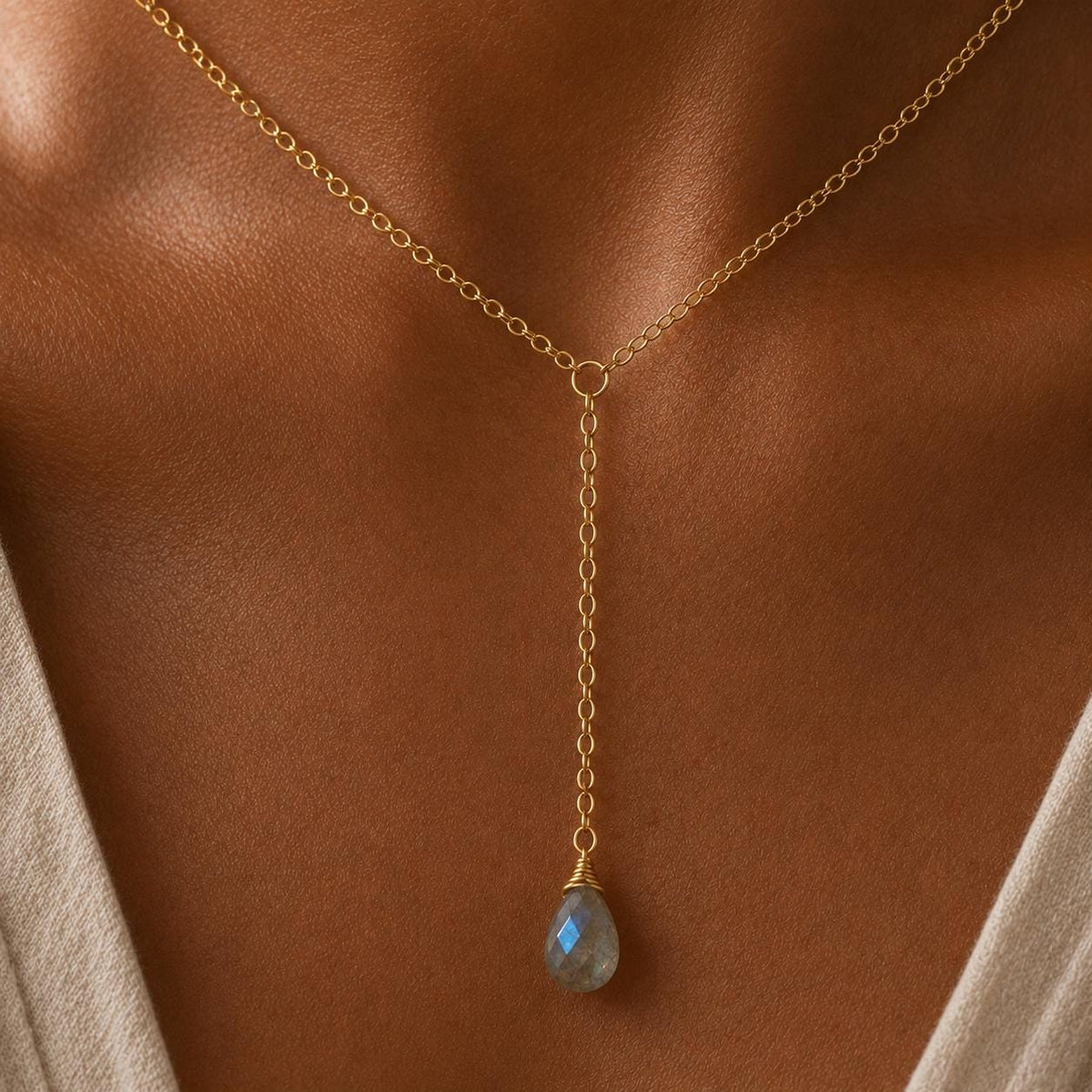 Labradorite Drop Necklace, Something Blue Bride Gift, Genuine Gemstone Jewelry, Alternative Bridal Jewelry