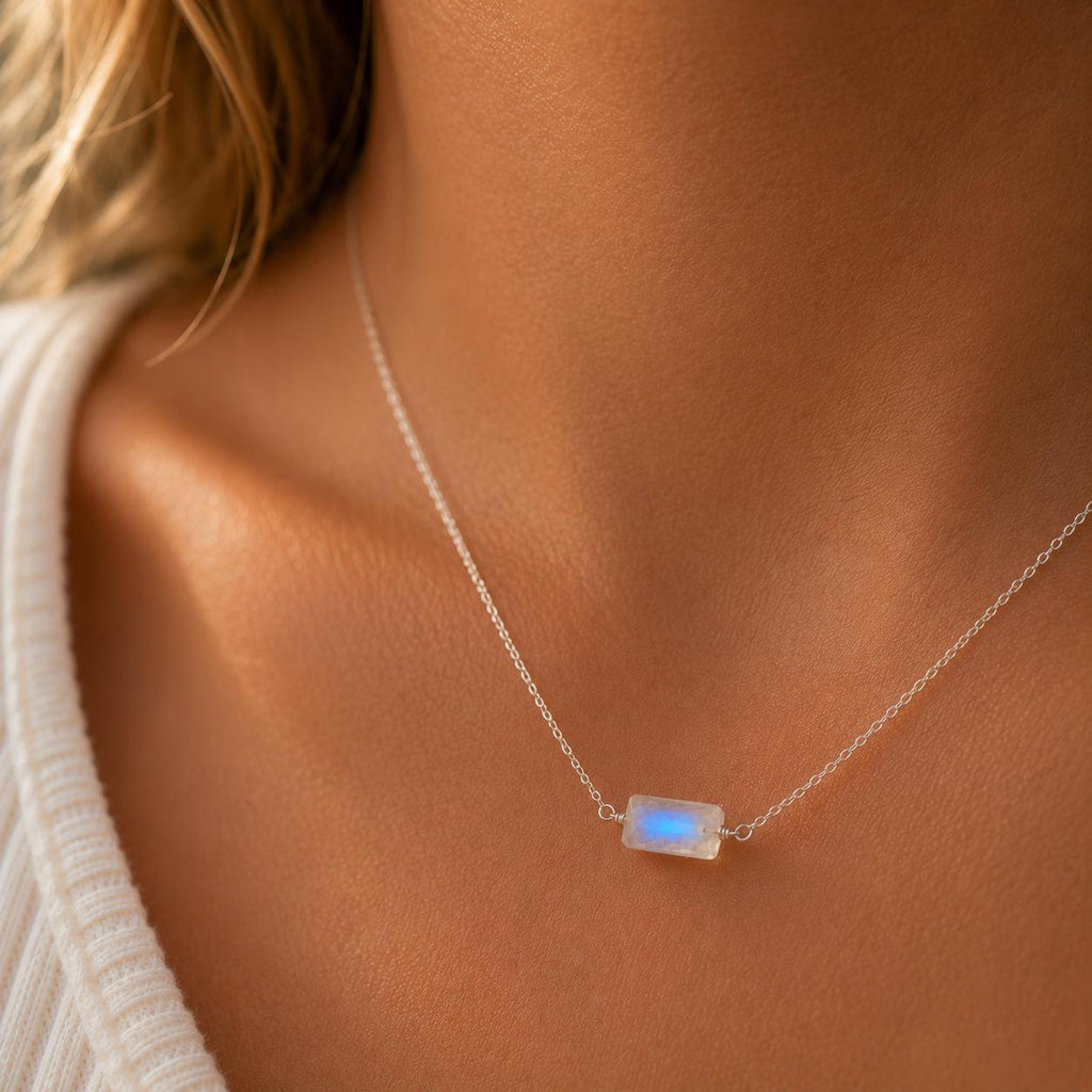 Moonstone Pendant Necklace, June Birthstone, Something Blue Bridal Jewelry, Minimalist Necklace for Everyday