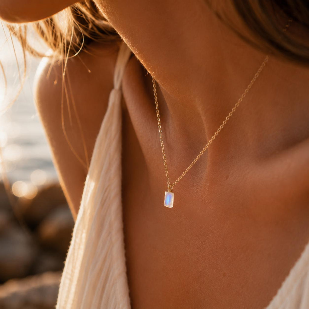 Moonstone Pendant Necklace, June Birthstone, Something Blue Bridal Jewelry, Minimalist Necklace for Everyday