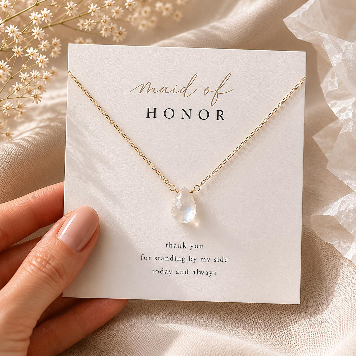 Maid of Honor Necklace, Moonstone Bridal Jewelry Gift, Gold Filled Bridesmaid Necklace, Wedding Thank You Gift