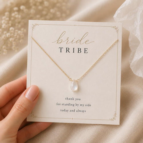 Bride Tribe Necklace, Bridesmaid Gift Necklace, Moonstone Bridal Party Jewelry, Gold Filled Wedding Jewelry