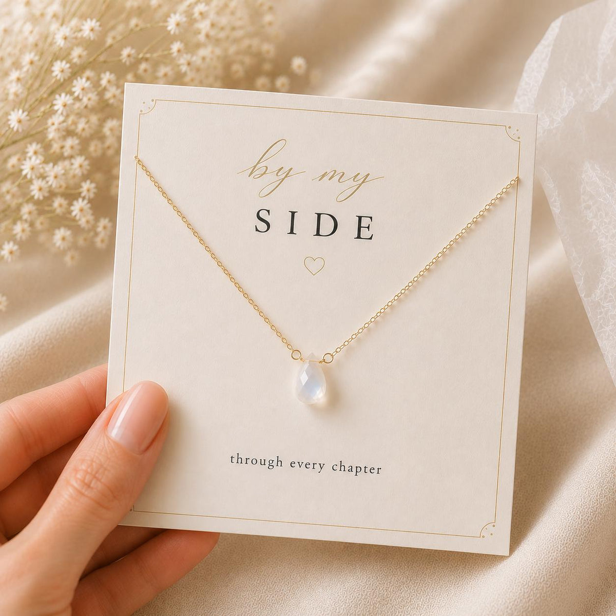 By My Side Necklace, Moonstone Friendship Necklace, Gold Filled Meaningful Gift for Best Friend, Sister, Bridesmaid