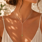 Peridot Lariat Necklace, August Birthstone Y Necklace, Minimalist Green Gemstone Jewelry Gift for Her
