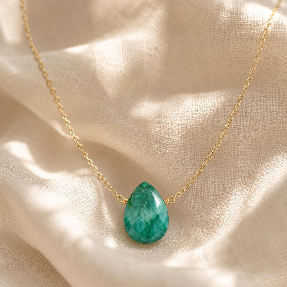 Genuine Emerald Teardrop Necklace, May Birthstone Jewelry, Minimalist Green Gemstone Necklace, Gift for Her