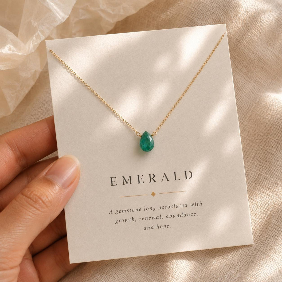 Genuine Emerald Teardrop Necklace, May Birthstone Jewelry, Minimalist Green Gemstone Necklace, Gift for Her
