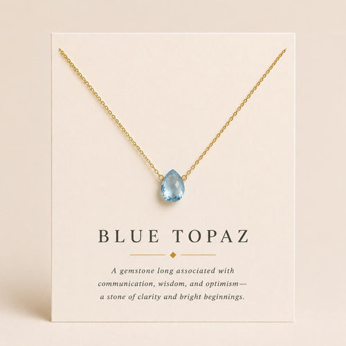 Blue Topaz Teardrop Necklace, December Birthstone Jewelry, Minimalist Blue Gemstone Necklace, Gift for Her
