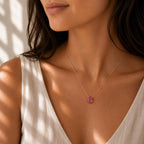 Tourmaline Teardrop Necklace, October Birthstone Jewelry, Minimalist Pink Gemstone Necklace, Gift for Her