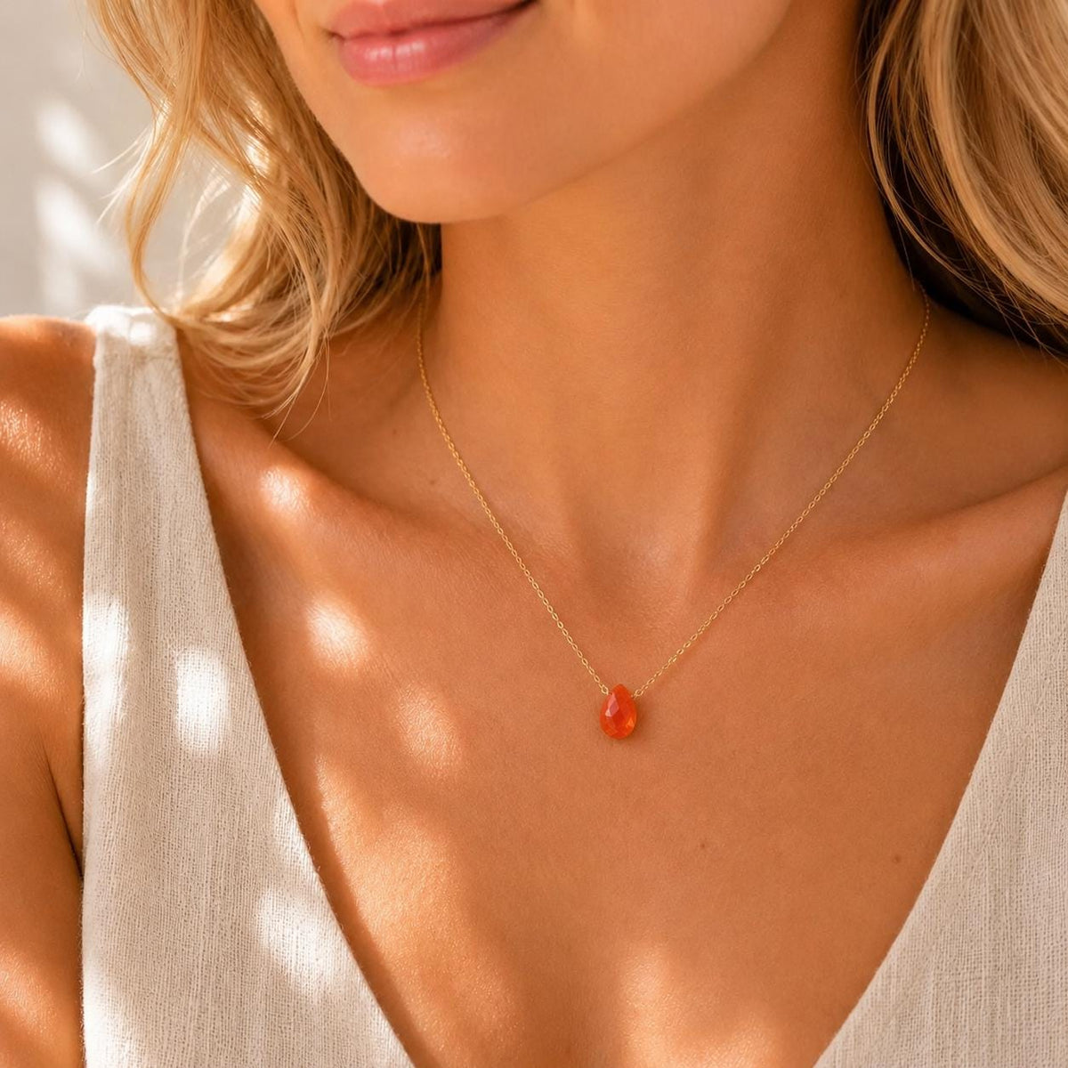 Carnelian Necklace, Dainty Gemstone, Courage and Confidence Gift, Orange Carnelian Pendant, Motivational Jewelry, Minimalist Necklace