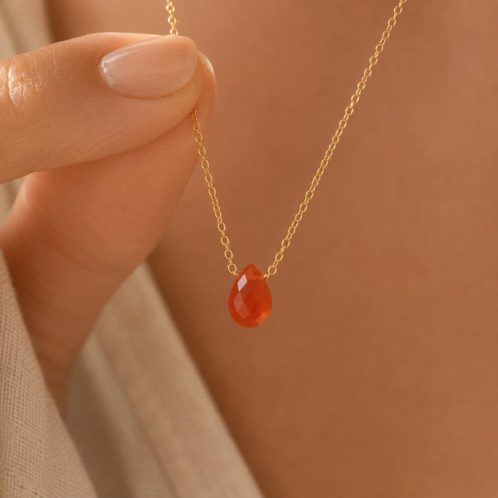 Carnelian Necklace, Dainty Gemstone, Courage and Confidence Gift, Orange Carnelian Pendant, Motivational Jewelry, Minimalist Necklace