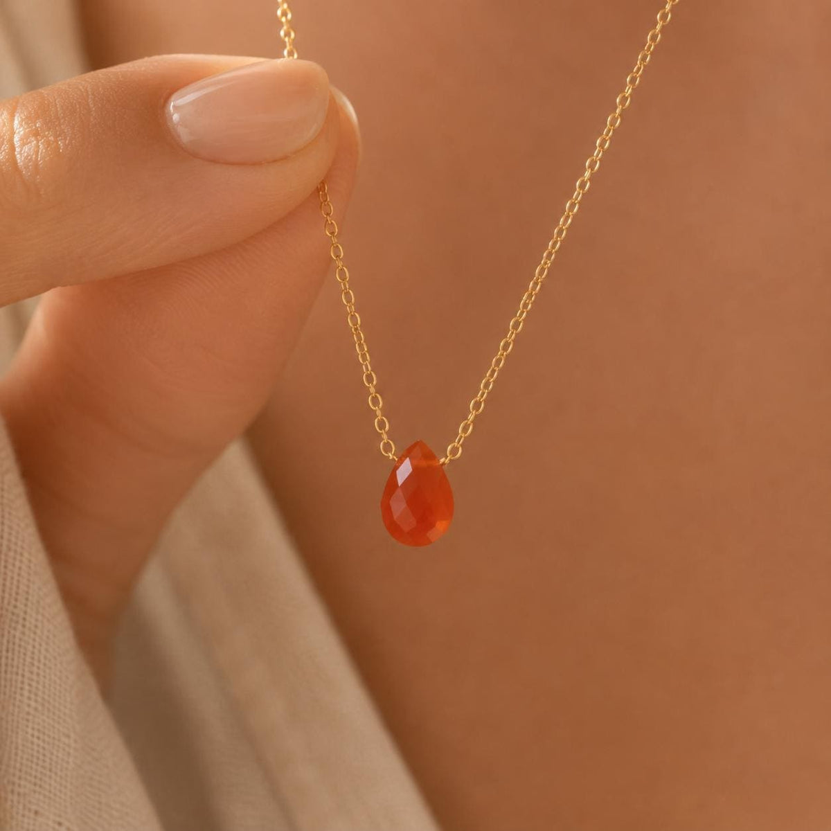 Carnelian Necklace, Dainty Gemstone, Courage and Confidence Gift, Orange Carnelian Pendant, Motivational Jewelry, Minimalist Necklace