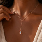 Stardust Lariat Necklace, Opalite Hydro Quartz Necklace, Iridescent Gemstone Necklace, Celestial Jewelry, Minimalist Pendant Necklace