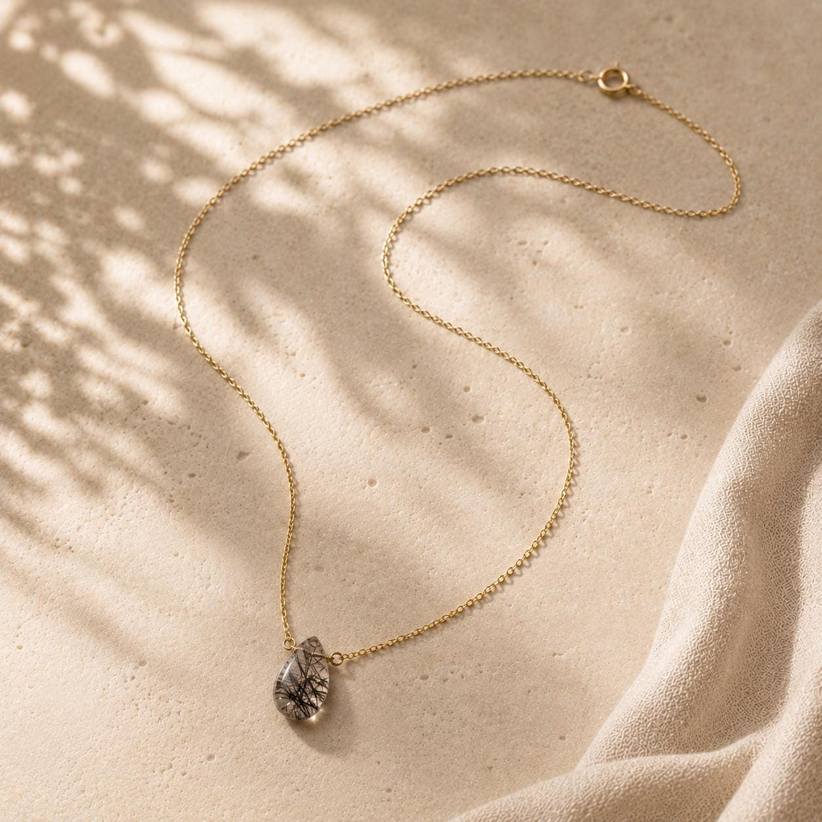 Black Rutilated Quartz Gemstone Necklace, Dainty Quartz Pendant, Minimalist Crystal Necklace, Unique Gift for Her