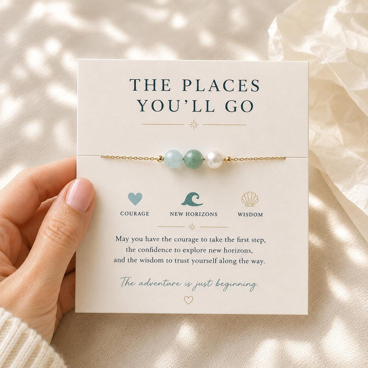 The Places You'll Go Necklace | Graduation Gift for Her | New Adventure Jewelry | Aquamarine Jade Pearl | New Beginnings Gift | Travel Gift