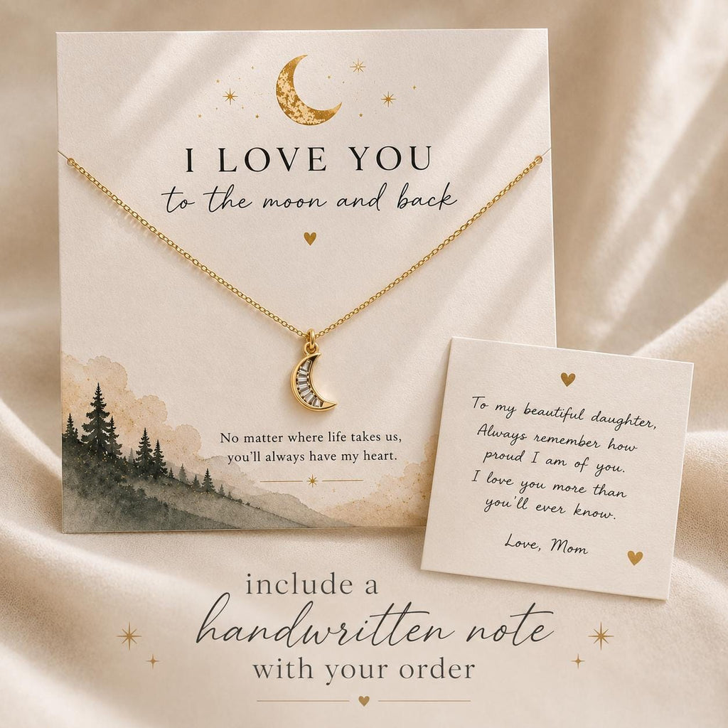 I Love You To The Moon and Back Necklace, Moon Necklace Gift for Daughter, Mom Gift, Crescent Moon Pendant, Meaningful Jewelry Gift for Her
