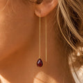 Garnet Threader Earrings | January Birthstone Earrings | Dainty Garnet Earrings | Sterling Silver Threader Earrings | Long Chain Earrings