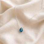 London Blue Topaz Gemstone Necklace, Minimalist Teardrop Pendant, December Birthstone Jewelry, Dainty Everyday Necklace