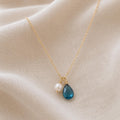 Something Blue Bridal Necklace, London Blue Topaz and Pearl Necklace, Gold Filled Wedding Jewelry, Bride Gift, Bridesmaid Necklace