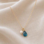 Something Blue Bridal Necklace, London Blue Topaz and Pearl Necklace, Gold Filled Wedding Jewelry, Bride Gift, Bridesmaid Necklace