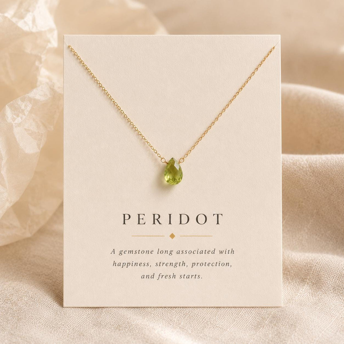 Genuine Peridot Teardrop Necklace, August Birthstone Jewelry, Minimalist Green Gemstone Necklace, Gift for Her