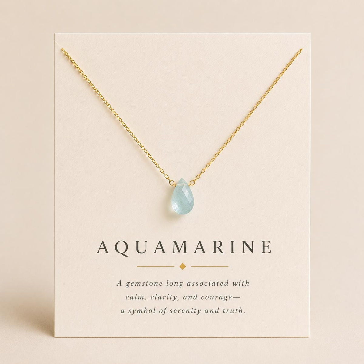 Aquamarine Teardrop Necklace, March Birthstone Jewelry, Minimalist Blue Gemstone Necklace, Gift for Her