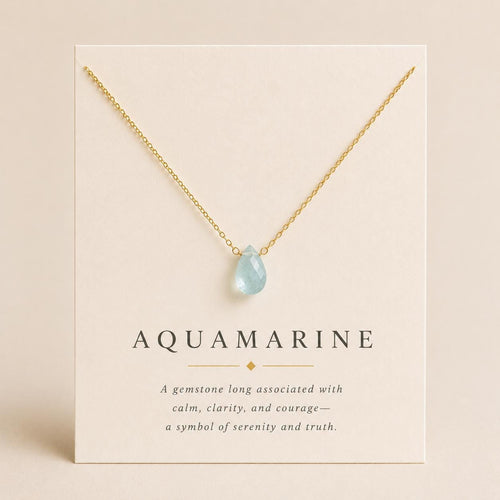 Aquamarine Teardrop Necklace, March Birthstone Jewelry, Minimalist Blue Gemstone Necklace, Gift for Her