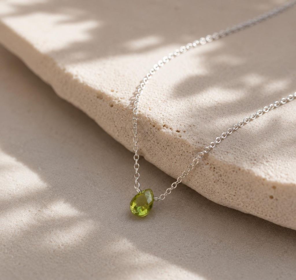 Genuine Peridot Teardrop Necklace, August Birthstone Jewelry, Minimalist Green Gemstone Necklace, Gift for Her