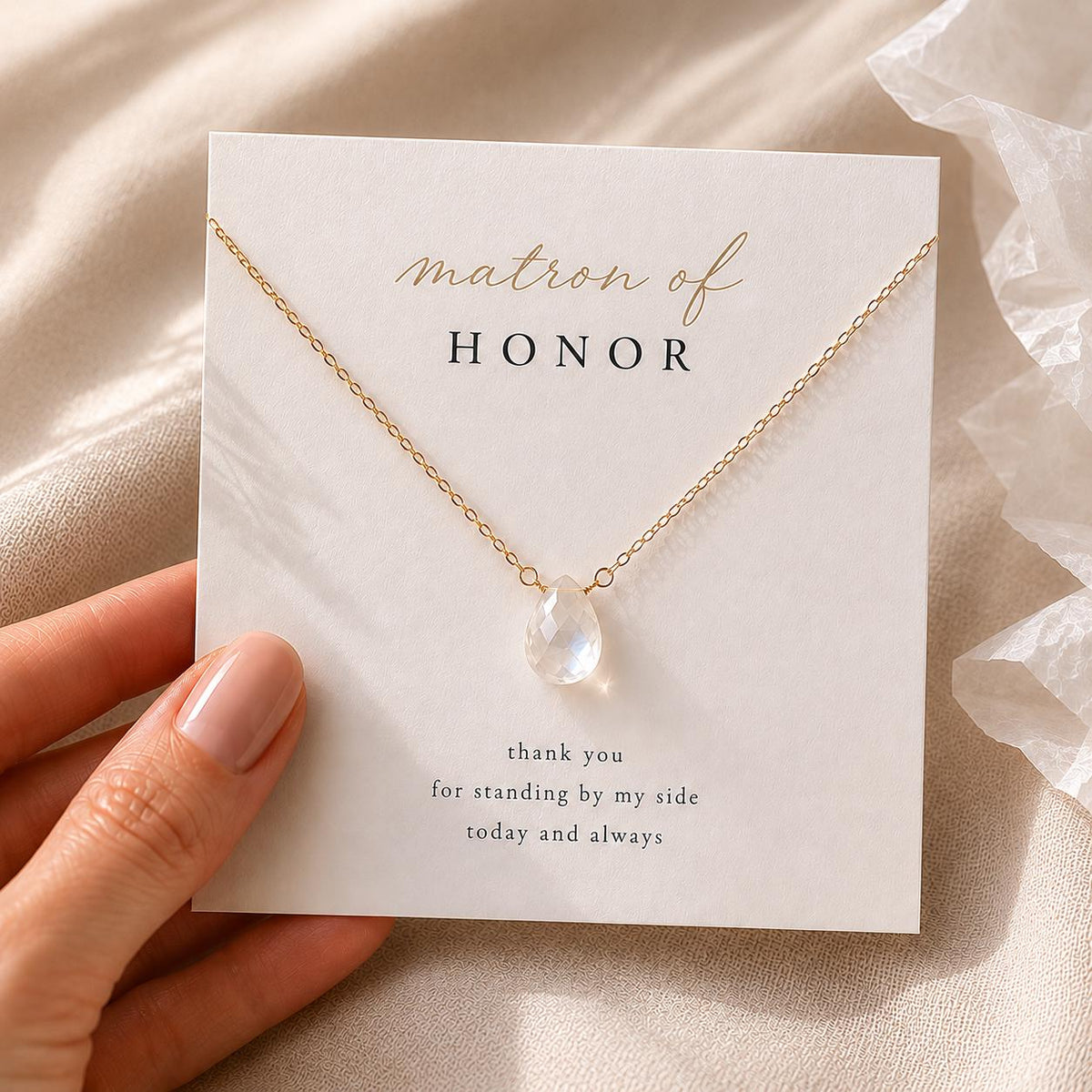 Matron of Honor Necklace, Moonstone Bridal Jewelry Gift, Gold Filled Bridesmaid Necklace, Wedding Thank You Gift