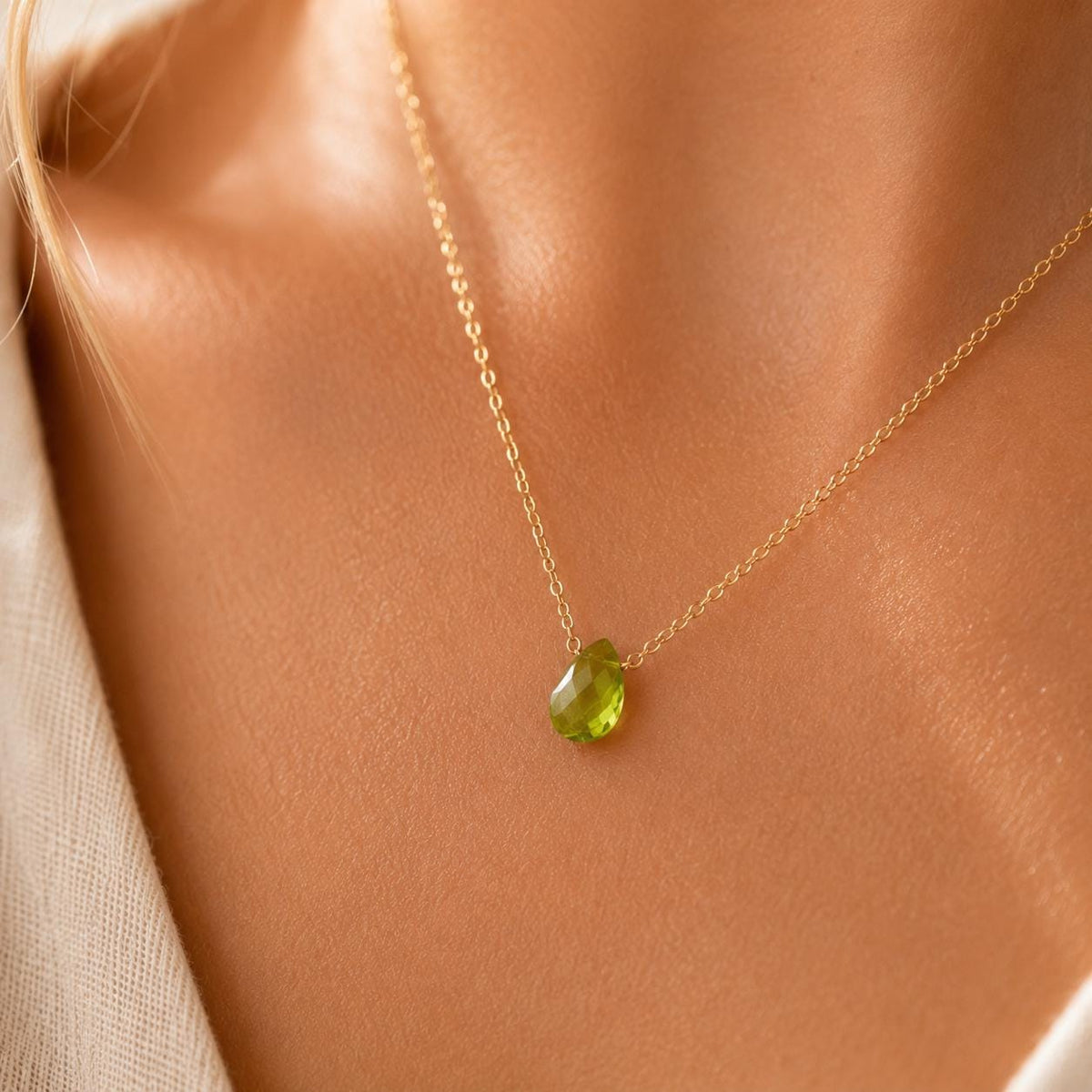 Genuine Peridot Teardrop Necklace, August Birthstone Jewelry, Minimalist Green Gemstone Necklace, Gift for Her