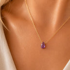 Amethyst Teardrop Necklace, February Birthstone Jewelry, Minimalist Purple Gemstone Necklace, Gift for Her
