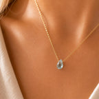 Aquamarine Teardrop Necklace, March Birthstone Jewelry, Minimalist Blue Gemstone Necklace, Gift for Her