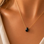 Onyx Teardrop Necklace, January Birthstone Jewelry, Minimalist Black Gemstone Necklace, Gift for Her
