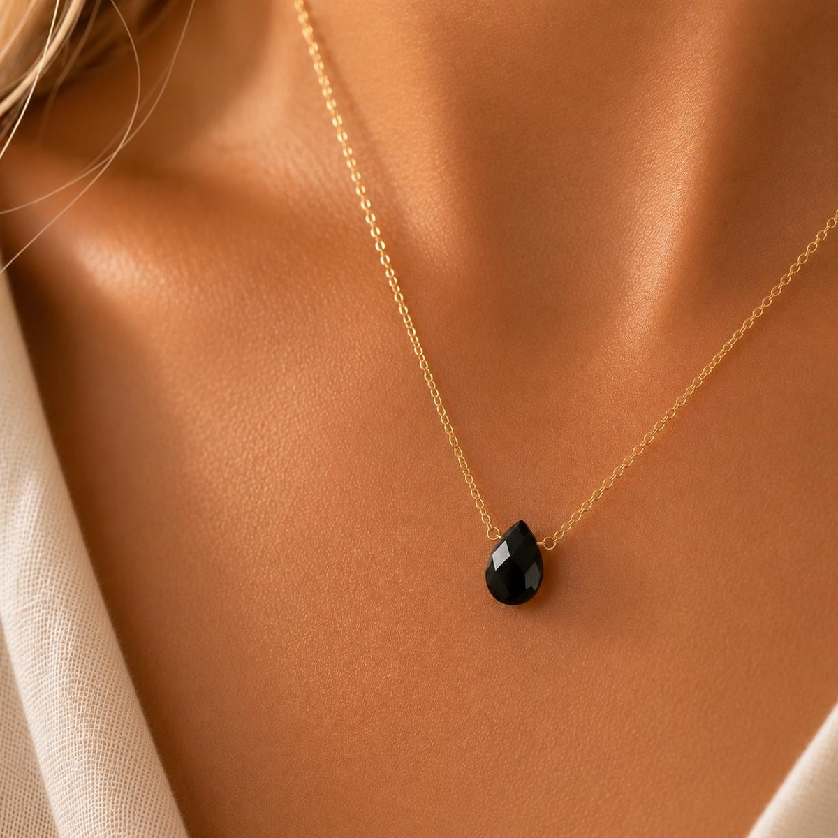 Onyx Teardrop Necklace, January Birthstone Jewelry, Minimalist Black Gemstone Necklace, Gift for Her