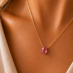 Tourmaline Teardrop Necklace, October Birthstone Jewelry, Minimalist Pink Gemstone Necklace, Gift for Her