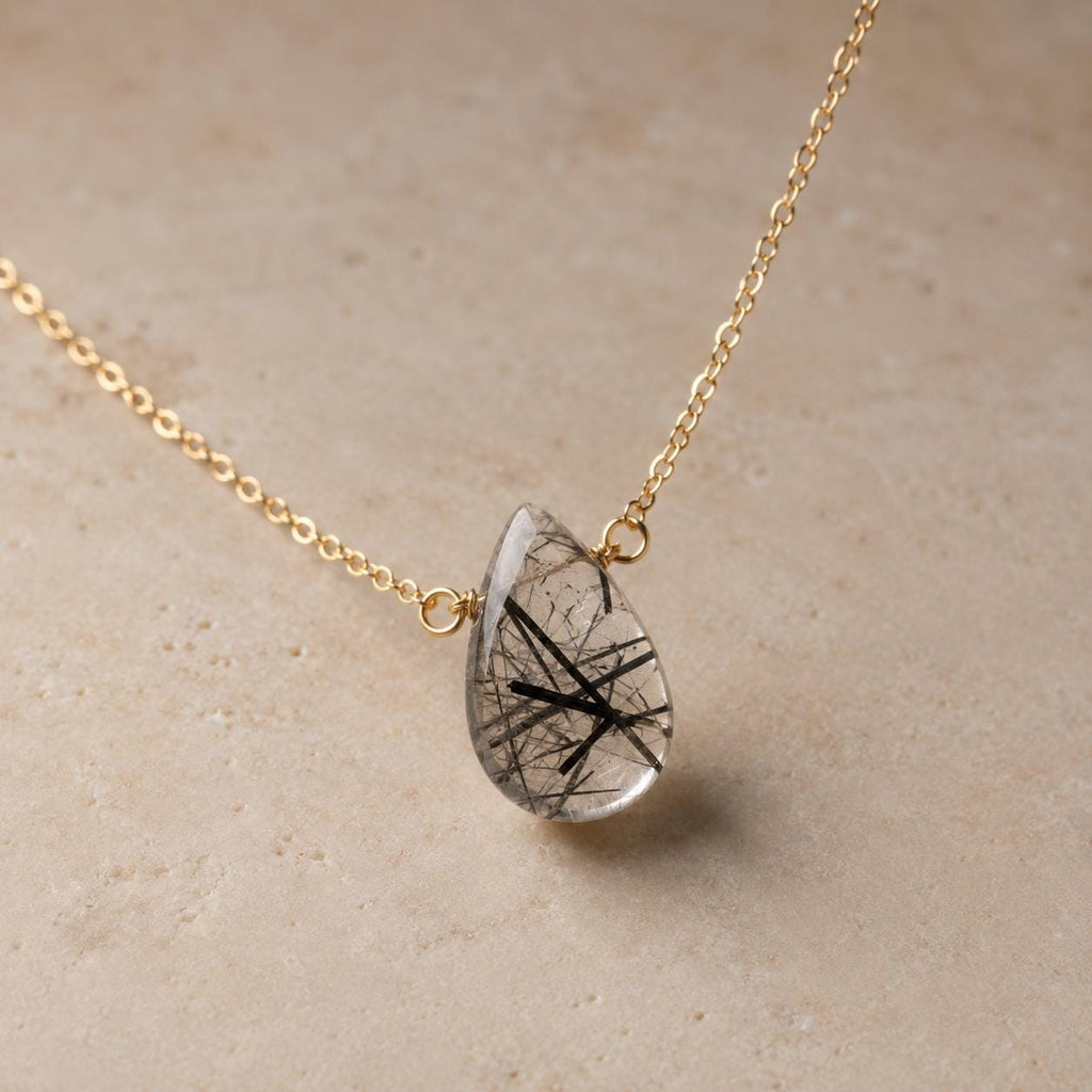 Black Rutilated Quartz Gemstone Necklace, Dainty Quartz Pendant, Minimalist Crystal Necklace, Unique Gift for Her